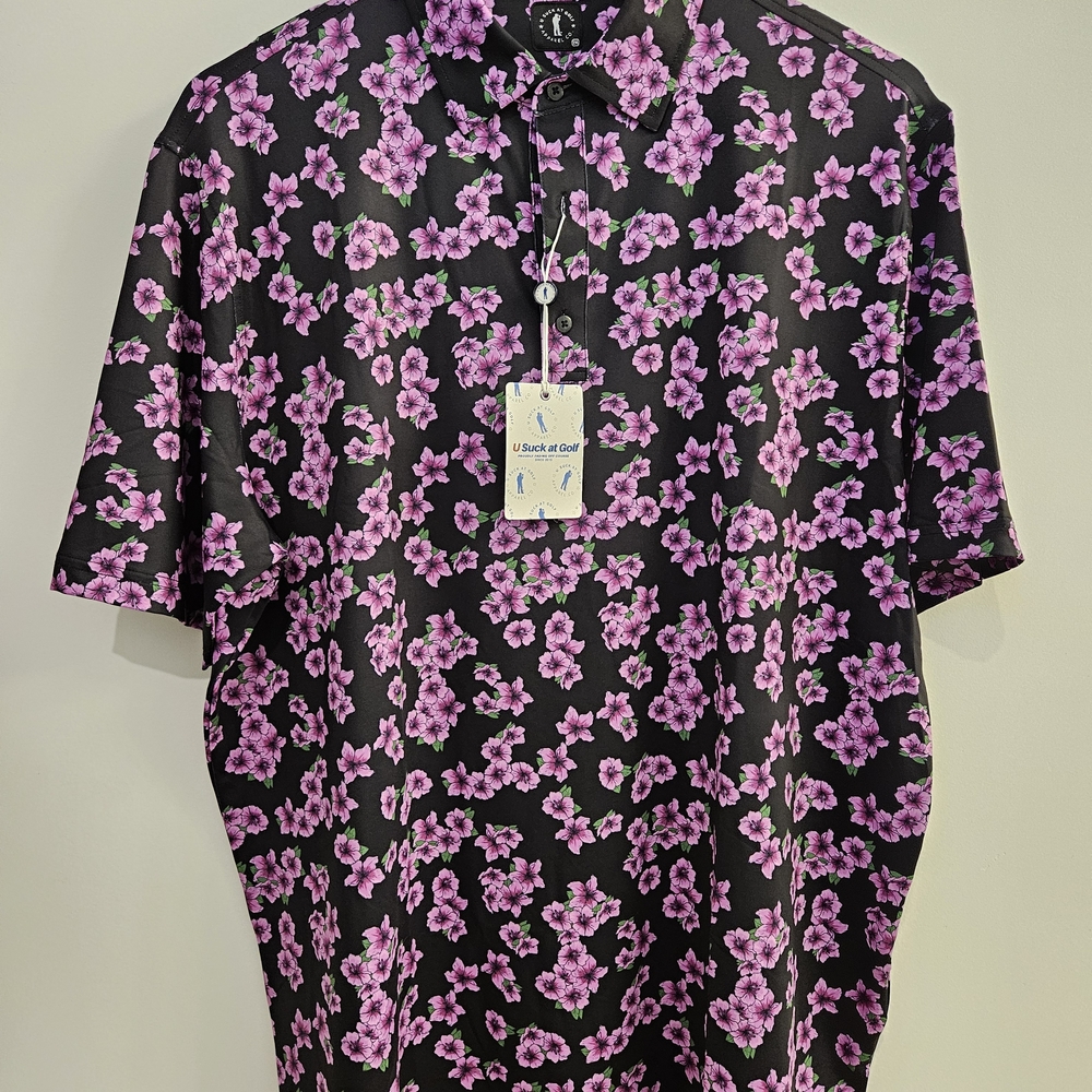 NWT Black and Purple Floral Men's golf  Shirt